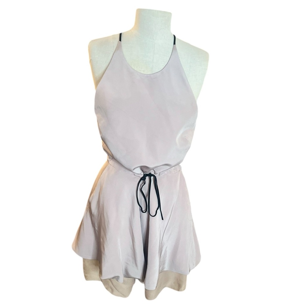 Gray and Purple Sleeveless Jumpsuit with Halter Neckline